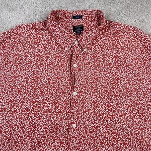 J Crew Shirt Mens 2XL XXL Red Floral Slim Fit Flex Washed Short Sleeve Button Up